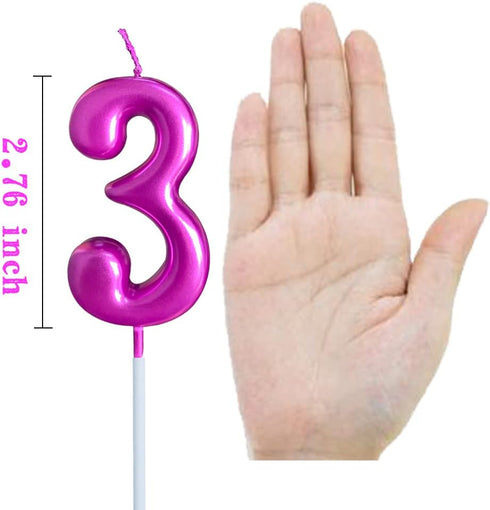 3rd Birthday Candle Three Years Purple Happy Birthday Number 3 Candles for Cake Topper Decoration for Party Kids Adults Numeral 30 23 37 33 13...