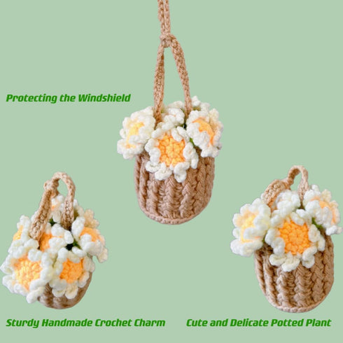 Car Hanging Ornament Cute Crochet Plant Rear view Mirror Pendant Decoration Handmade Knitted Mirror Hanging Car Interior Accessories Gardening Han...