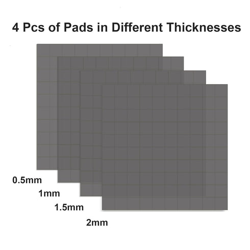 4 Pieces Silicone Thermal Pad, 0.5mm 1mm 1.5mm 2mm Thickness 100x100mm Sliced into 100Pcs, Thermal Conductivity 3.0 W/mK, Heat Resistant for Lapto...