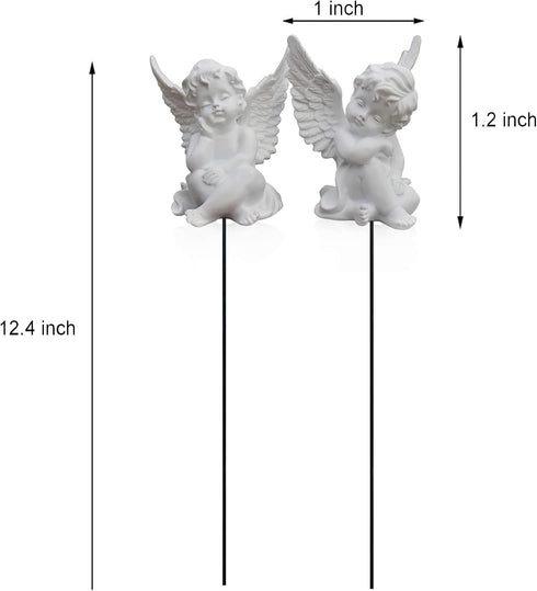 OwMell Set of 2 Decorative Angel Garden Stakes, Small Angel Fairy Garden Angel Ornaments, Cherub Angel Memorial Statue Flower Pot Decorations - Wh...