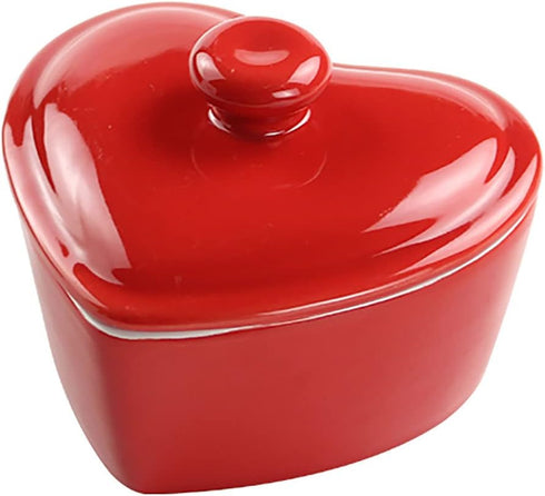 Heart-Shaped Dessert Bowl with Lid Ceramic Baking Bowl Rice Bowl-5 OZ-Red...