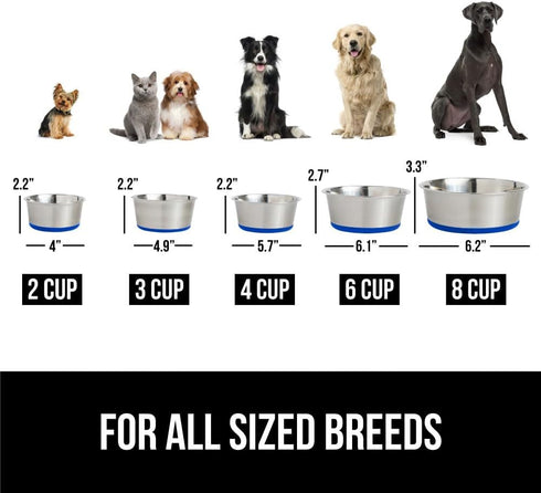 Gorilla Grip Stainless Steel Metal Dog Bowl Set of 2, Rubber Base, Heavy Duty Feeding Dishes, Food Grade BPA Free, Less Sliding, Quiet Pet Bowls f...