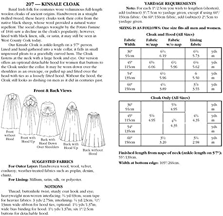 Folkwear Kinsale Cloak #207 Ladies Irish Ireland Cloaks Capes Sewing Pattern (Pattern Only)...