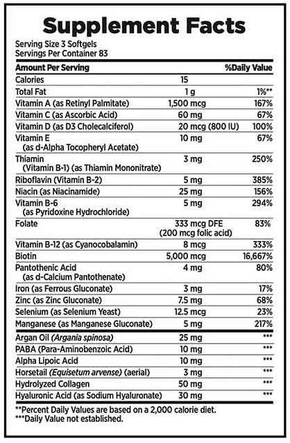 Nature's Hair, Skin & Nails Extra Strength 5,000 mcg Biotin Per Serving x 83 Servings (250 Softgels)...