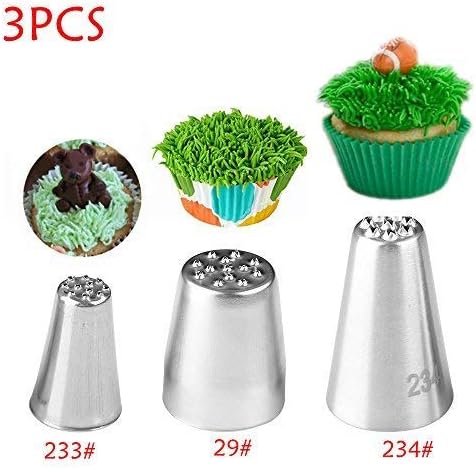 beyonday 3pcs Grass Cream Icing Nozzles Cupcake Practical Cream Piping Nozzle Tips Stainless Steel Pastry Tips Grass Fury Cake Decorating Tool (Si...