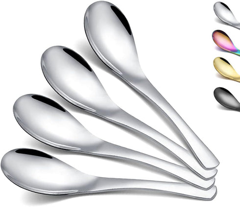 Kyraton Soup Spoons 4 Pieces, Stainless Steel Thick Heavy Weight Table Spoons, Asian Chinese Japanese Spoon Set for Cereal Ramen Dishwasher Safe...