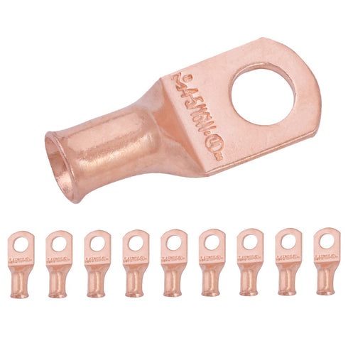 SELTERM 10pcs 4 AWG - 5/16" Stud (Wide Pad) - Battery Lugs, Heavy Duty Wire Lugs, Ring Terminals, Battery Cable Ends,4 Guage Terminals, UL Bare Co...