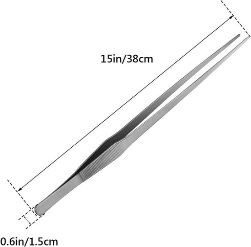 AHIER Kitchen tweezer Stainless Steel, 15inch Long tweezer with Precision Serrated Tips for Surgical, Cooking Pincette for Sea food, Bar Tweezer...