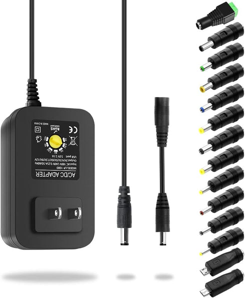 Aclorol Universal Power Adapter 30W 12V 9V 7.5V 6V 5V 4.5V 3V Adjustable Variable Power Supply AC/DC Adapter Converter Switching 100V-240V AC to D...