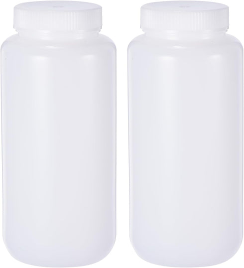 PATIKIL 2 Pcs 1000ml Reagent Bottles, PE Wide Mouth Round Graduated Bottles with Screw Cap for Lab Water Reagent Liquids Solid Sample Storage Seal...