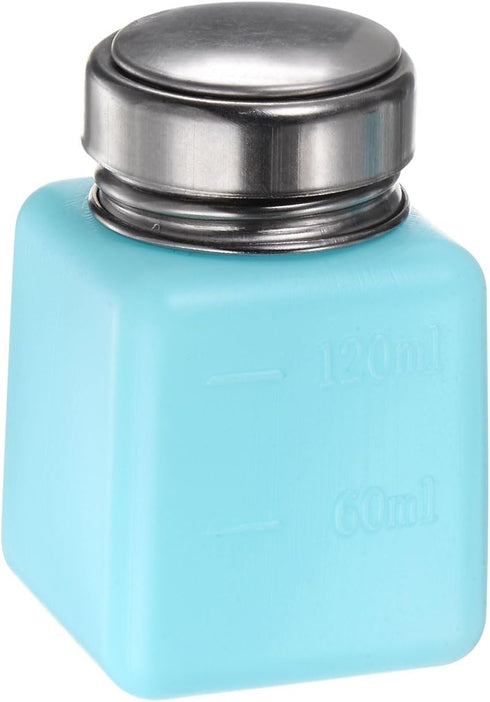 Solvent Alcohol Dispenser 120ml(4oz) Push Down Liquid Dispenser Pump with Sealing Stainless Steel Lid for Acetone Cleanser Polish Remover, Blue...