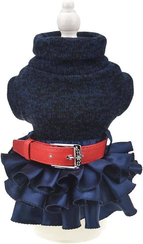 Winter Warm Dog Sweater Dress Tutu Skirt Pet Cat Knitted Clothes for Small Medium Dog Girls (X-Large, Blue)...