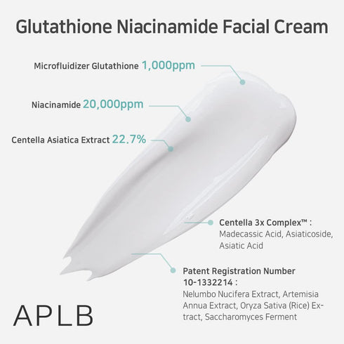 APLB Glutathione Niacinamide Facial Cream | LIPO GLUTA NIAC CEN™ 24.8% 1.86 FL.OZ/Korean Skincare, Deep hydration, Niacinamide, Improve skin elast...