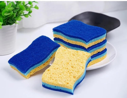 Graham & Ash Co 6 Pack Natural Sponges Plant Based Wood Pulp Non Scratch Sisal Scrubber for Kitchen Bathroom and All Surfaces (6, Blue & Yellow)...