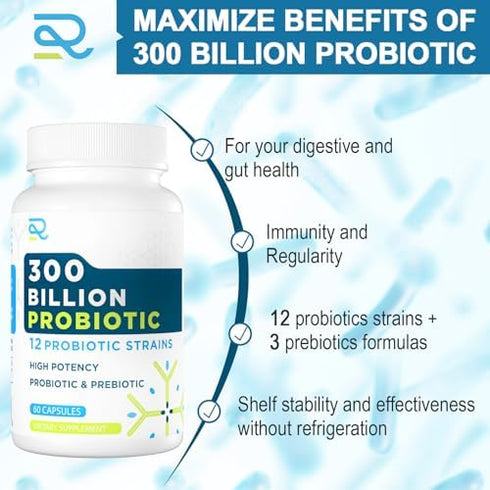 Daily Probiotics for Digestive Health - 300 Billion CFU Probiotic, Probiotics for Men & Women - Active Probiotic, Daily Health Care - 24...