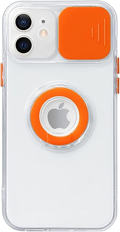Caseative Candy Color Ring Holder Slide Lens Camera Cover Protection Clear Soft Compatible with iPhone Case (Orange,iPhone 13 Pro Max)...