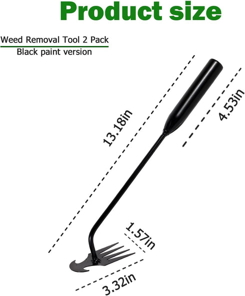 Weed Puller Tool, Premium Iron Steel Forged Weed Puller 4 Teeth Dual Purpose Weeder, Hand Weeder Tool for Gardening 2PCS (11.8 Inch)...
