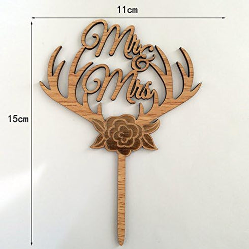 Mr and Mrs Cake Toppers Rustic Flower Tree Wood Wedding Party Engagement Decoration...