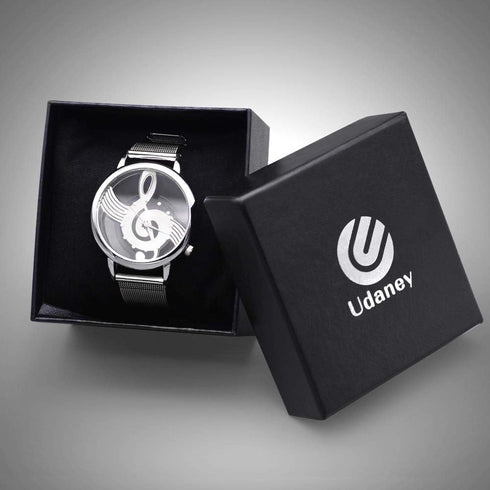 Unique Watch Musical Note Hollow Stainless Steel Mesh Strap Quartz Unisex Fashion Wrist Watch...