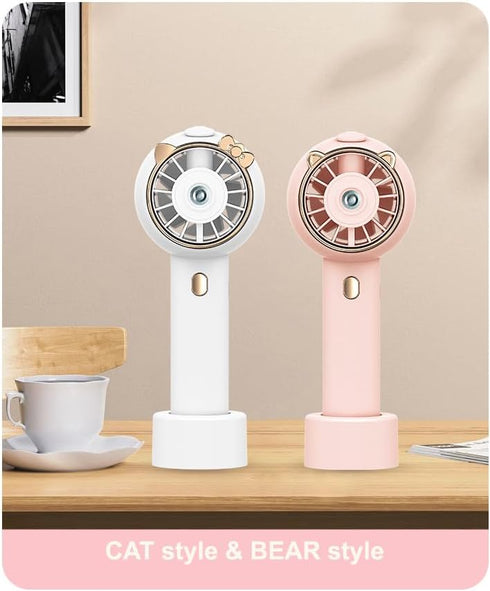 Hand held spray mini fan Misting fan portable USB rechargeable water filling spray fan with 3 speeds (cat series, pink)...