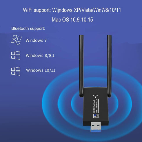 AC1300 Dual Band WiFi Wireless Network Card + BT 5.0 Adapter USB 3.0 1300M 802.11ac Adapter Bluetooth 5.0 with Antenna for Laptop PC 2.4GHz + 5.8G...