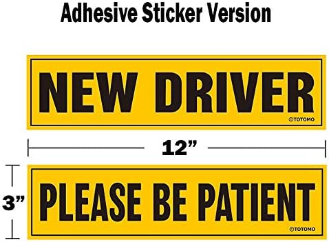 TOTOMO New Driver Sticker for Car – Large 12x3 Adhesive Reflective Vehicle Safety Sign Window Cling for Student Rookie Learner Drivers Removable B...