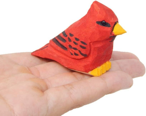 Cardinal Wood Red Bird Figurine Miniature Garden Statue Carving Home Decor Sculpture Small Animal...