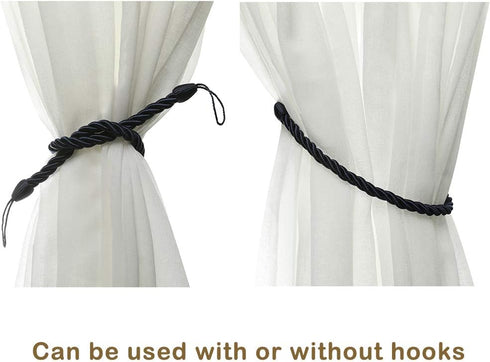 BEL AVENIR Curtain Rope Tiebacks, Drapery Rope Holdbacks with 4 Metal Screw Hooks (Navy, 4pack)...