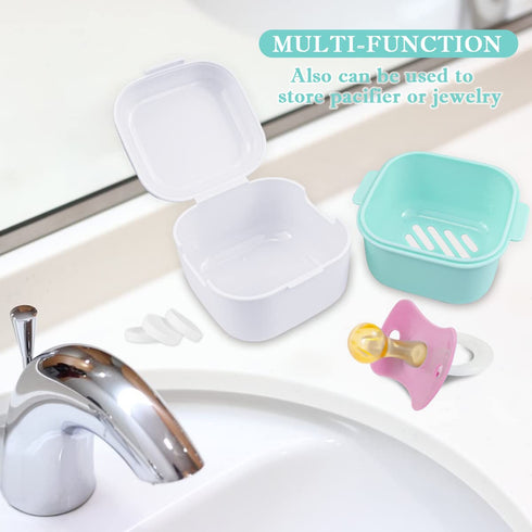 Denture Soak Container, Portable Denture Bath Box Cup, No-Leak Denture case,Retainer Cleaning Box Complete Clean Care for Dentures, Clear Braces, ...
