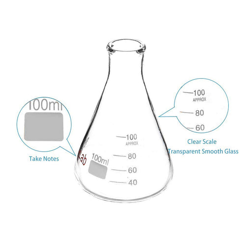stonylab (2 Pack) 100 ml Narrow Mouth Erlenmeyer Glass Flasks with Heavy Duty Rim (100ml Fits with stonylab 5# Rubber Stopper)...
