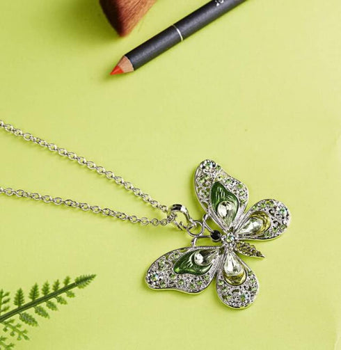 Fashion Rhinestone Butterfly Alloy Necklaces Pendant Personality Sweater Chain for Women...