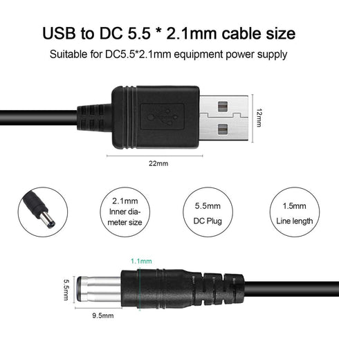 USB Cable 5.5mm/2.1mm 5V DC Barrel Jack Power Cable (Black, 100cm) for VoIP Phone Router, Portable Power Source, Serato DJ Controller,MP3,Nextbook...
