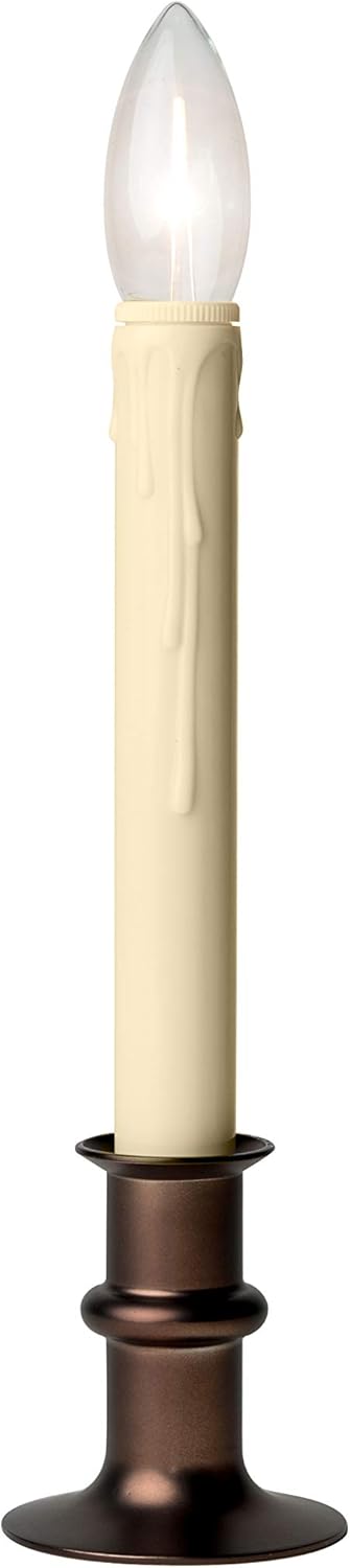 Set of Four Adjustable Height Battery Operated LED Window Candles with Daily Timer Ivory Candle Stick. (Antique Bronze)...