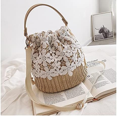 Beach Purse Women's Crossbody Straw Bag Woven Beach Shoulder Handbag Summer Boho Purse with Leather Strap for Women...