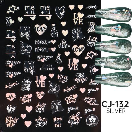 9 Sheet Valentine's Day Heart Nail Art Stickers Decals, 3D Laser Heart Rose Cat Letter Nail Stickers for Nail Art, Romantic Cute Nails Adhesive Ma...