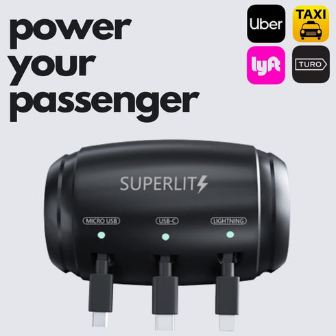 Headrest Car Fast Charger - Retractable Multi Port for USB-C Android Apple 3 in 1 Headrest 3 feet Cable Charger for Lyft Uber Taxi Ride Share for ...