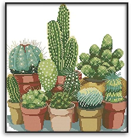 HUKI Stamped Cross Stitch Kits for Adults 11CT Counted Cross Stitch Kits for Beginners Embroidery Kits with Cactus Pattern Cloth, Needles, Floss...