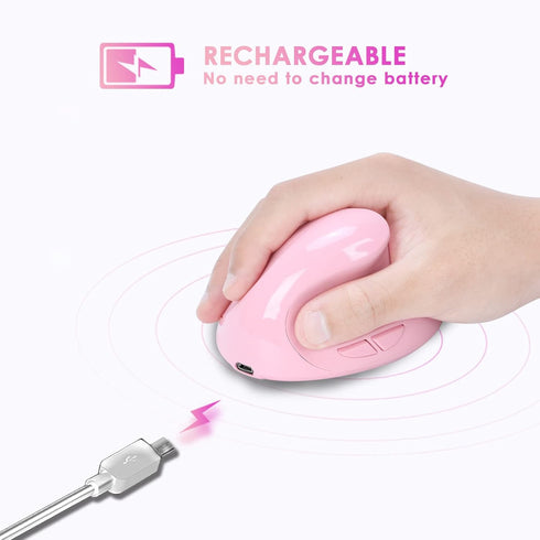 Ergonomic Mouse,Rechargeable Small Vertical Mouse with 6 Buttons Adjustable 800/1200/1600 DPI Pink Wireless Mouse for Laptop Desktop PC Mac...