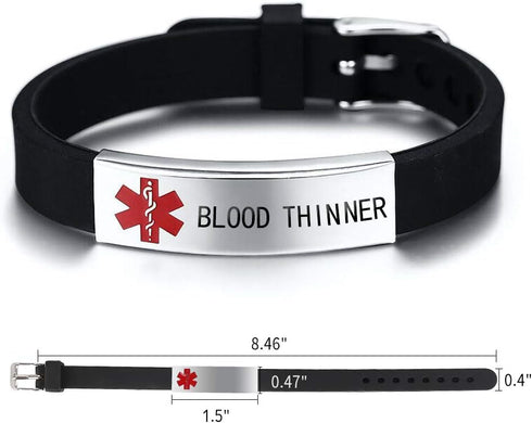 Medical Alert ID Bracelet Laser Engraved BLOOD THINNER Adjustable Wristband for Women Emergency First Aid...