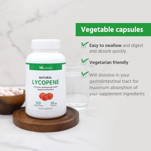Natural Lycopene 30 mg 120 Vegetable Capsules. All-Natural from Tomatoes. Non-GMO. Antioxidant Supplement....
