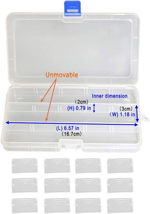Qualsen 4 Pack Plastic Compartment Box with Adjustable Dividers Craft Tackle Organizer Storage Containers Box 15 Grid (4 Colors)...