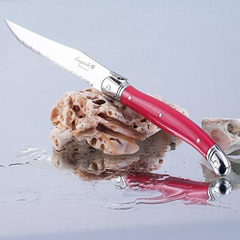 Laguiole By FlyingColors Steak Knife Set, Stainless Steel, Red Handles, 8 Pieces Red....