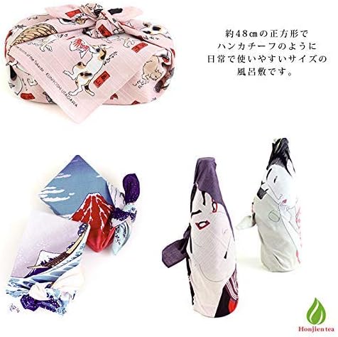 Furoshiki traditional Japanese fabric - Bento lunch wrapping cloth Bandana - Medium 18.9 x 18.9 inches, Hand towel: with Ukiyo-e art Motif [CATS b...