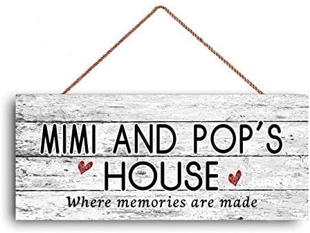 GUQFF 12x6 inch New Mimi and Pop's House Sign, Where Memories Are Made, Distressed Style, Gift for Grandparents...