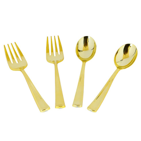Blue Sky Disposable Gold Serving Spoon and Forks Set | 4 Count (2 - Serving Spoons & 2 - Serving Forks) - Perfect for Parties and Events...