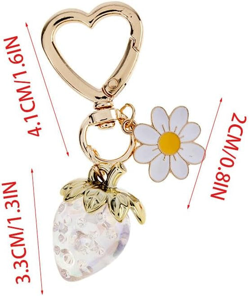 Cute Strawberry Daisy Keychain for Women Girls Bag Charms,Kawaii Flower Strawberry Summer Fruits Heart Key Chains...