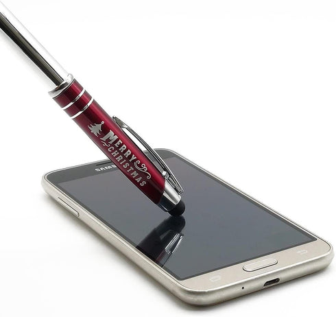 Merry Christmas Engraved Gift Pen with LED Light and Stylus Tip - Professional Corporate Business Gifts for Company Employees Staff and Clients......