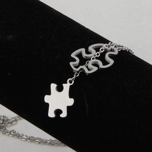 BNQL Autism Awareness Puzzle Lariat Necklace Motivational Autism Gift (Silver Y necklace)...