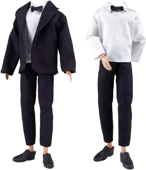 E-TING 10-Item Fantastic Pack = 5 Sets Fashion Casual Wear Clothes Outfit +5 Pairs Shoes for boy Doll Random Style (Casual Wear Clothes + Black Su...