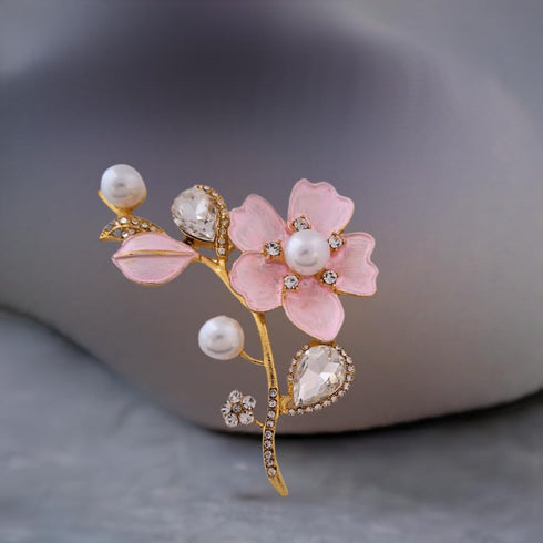 Women Accessories Flower Pearl Clear Rhinestones Brooch Pin...